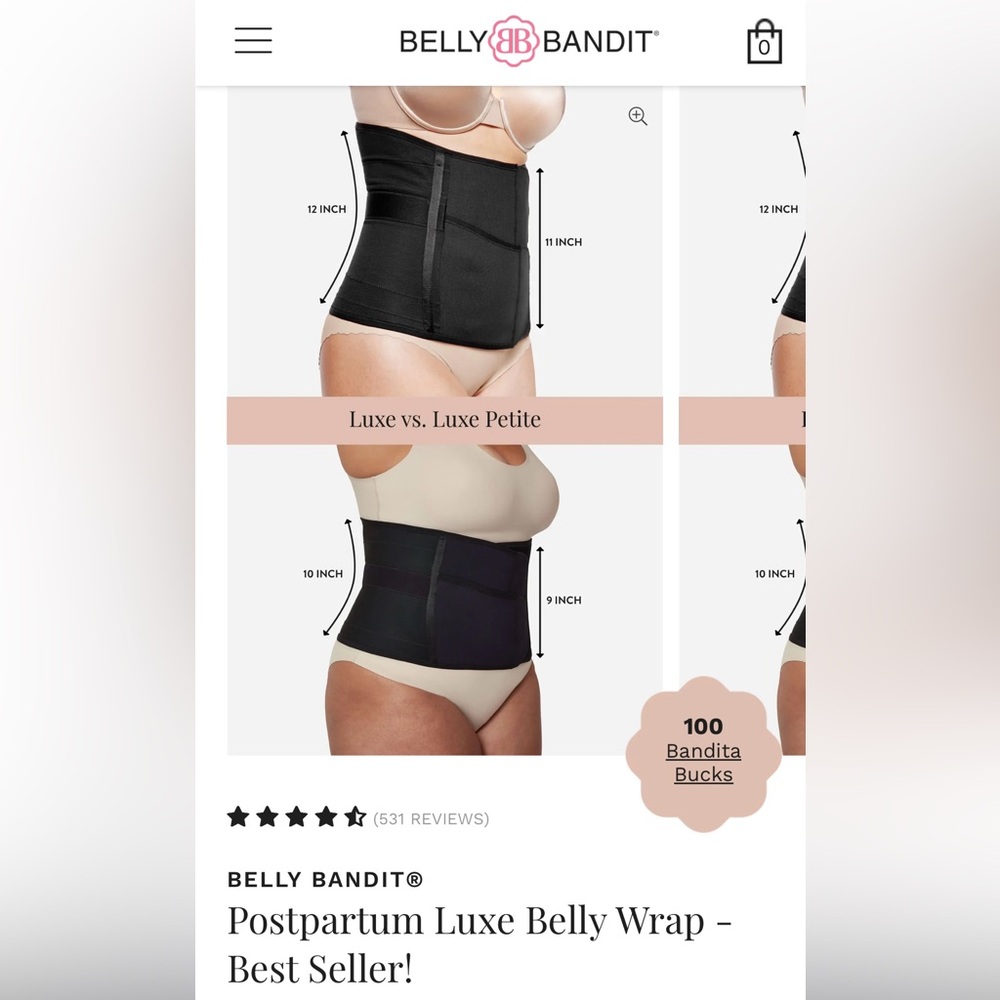Belly Bandit Postpartum Luxe petite belly wrap, size medium + extender panel